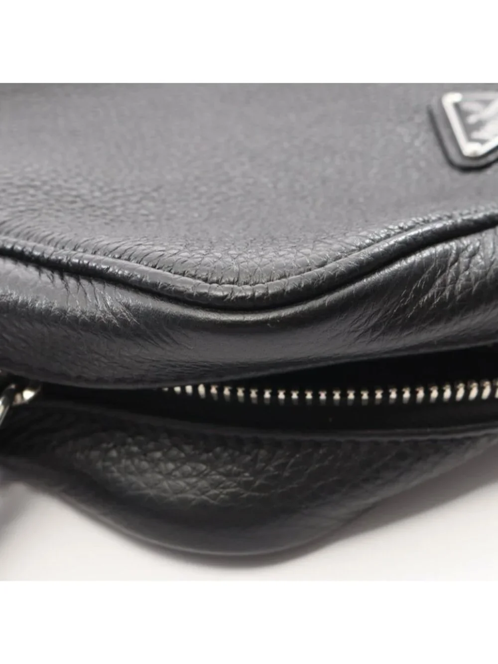 Prada Shoulder Bag Triangle Logo Black Leather